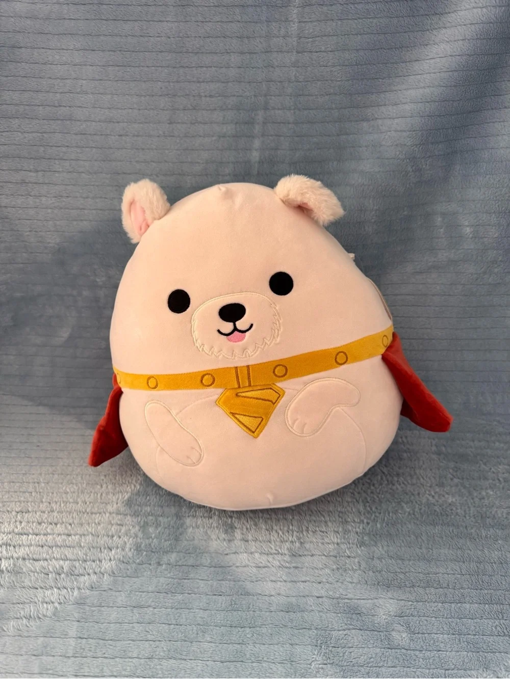 DC Comics White 12” Krypto Squishmallow Plush with Yellow Collar, Red Cape NWT